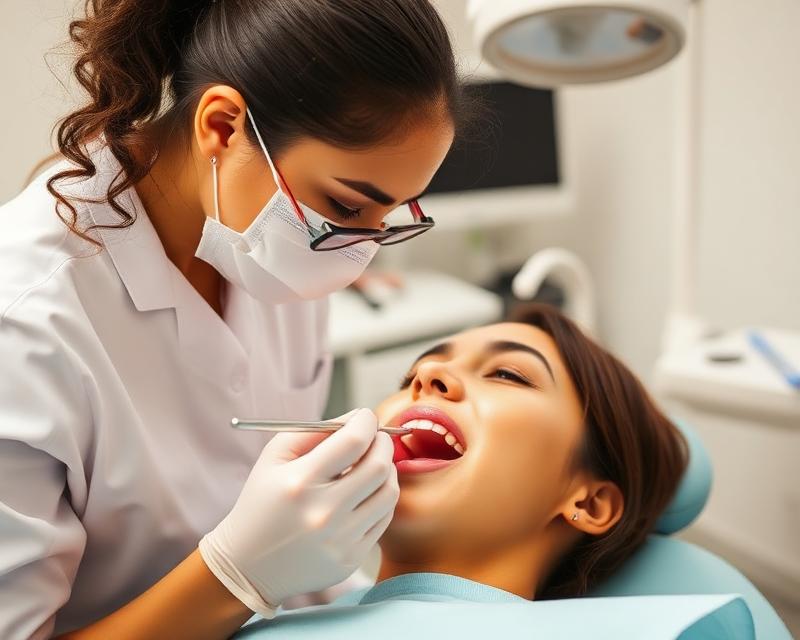Hygienist gently cleaning a patient's teeth